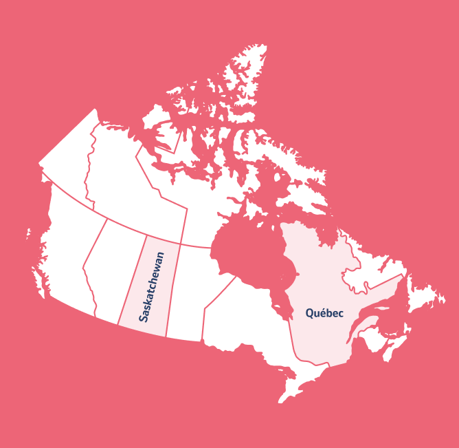 Carte du canada avec québec et saskatchewan en surbrillance