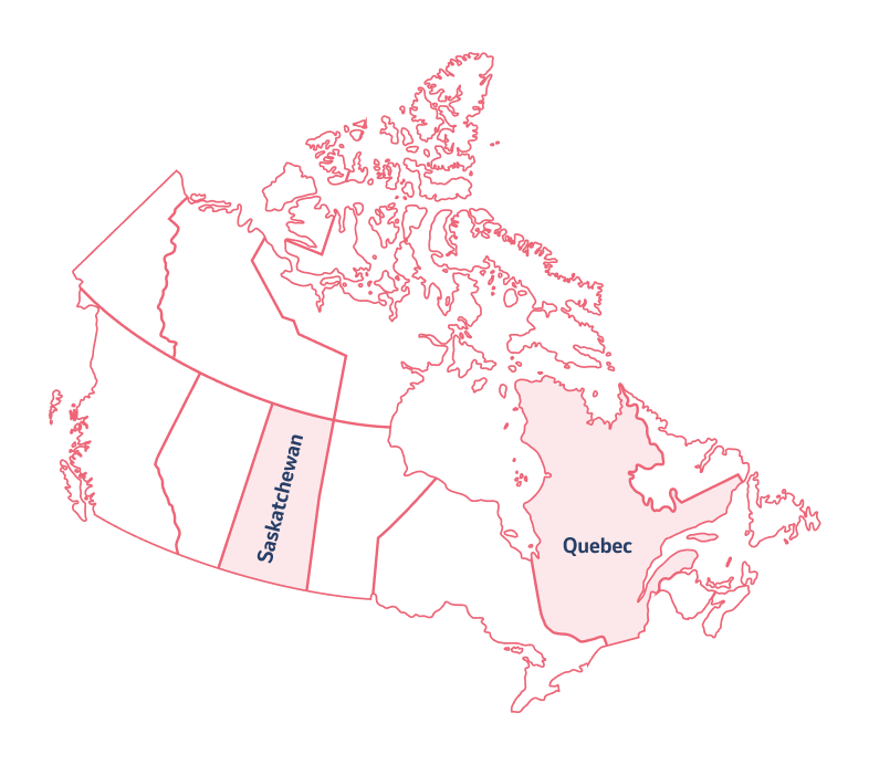 Image of Map of Canada with  QUEBEC and SASKATCHEWAN highlighted